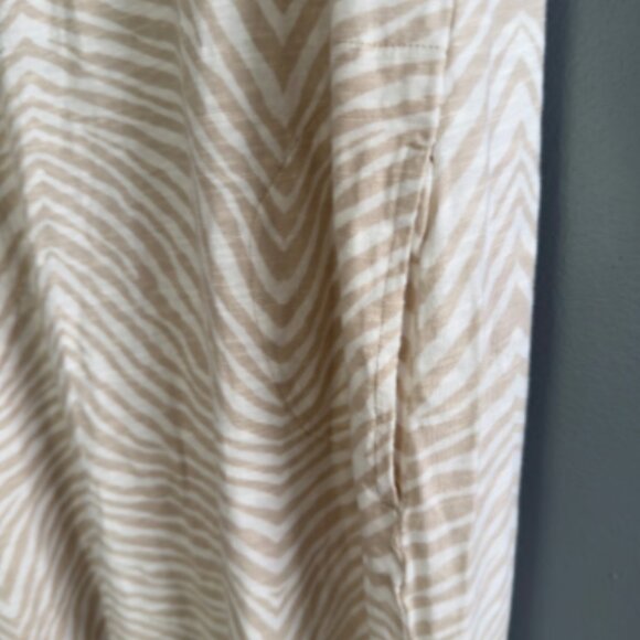 Naturals D&Co linen blend midi dress L zebra stripe neutral Euro summer tank - Picture 2 of 4